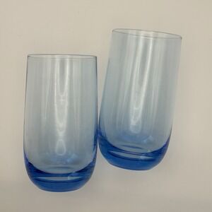 Vintage Blue Ombre Heavy Base Drinking Glasses Set of 2 Highball Tumblers